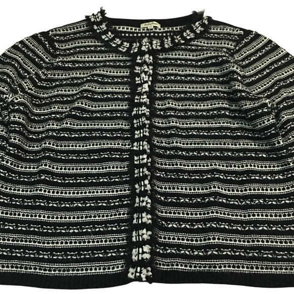 BELLEFLEUR Chiffon Trim Knit Striped Snap Down Cardigan Sweater - Women’s XL - Picture 10 of 14